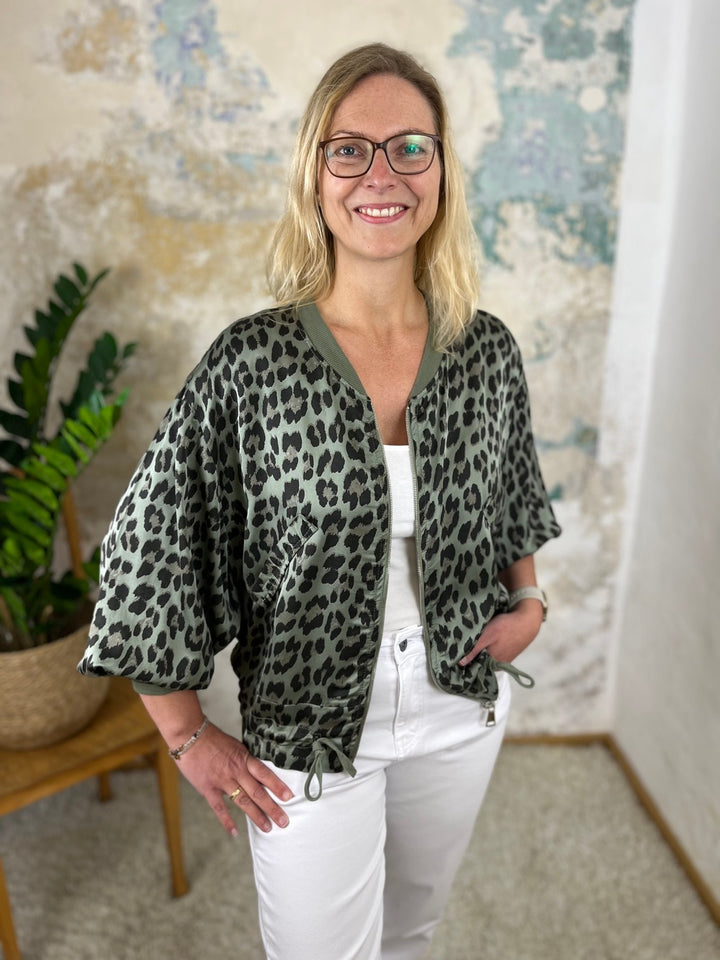 Satinblouson Leoprint mit Reißverschluss