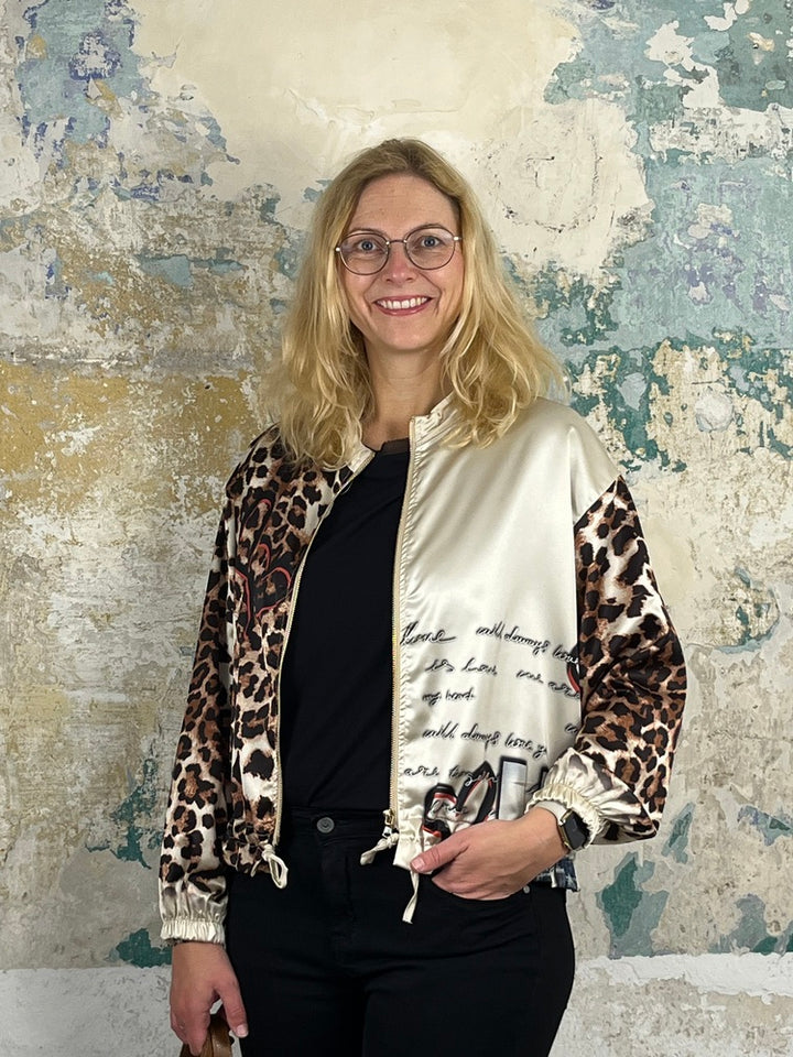 Blouson aus Glanzware mit Alloverdruck, beige