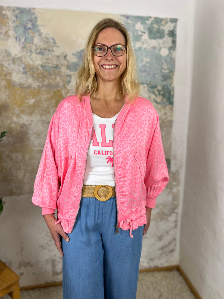 Satinblouson Leoprint mit Reißverschluss