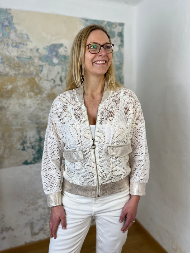Blouson in Netzoptik mit Pailletten, ecru