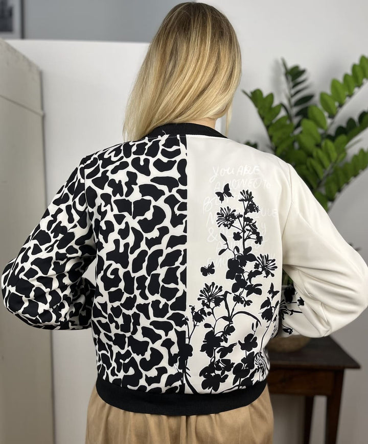 Blouson mit Alloverdruck, ecru-schwarz