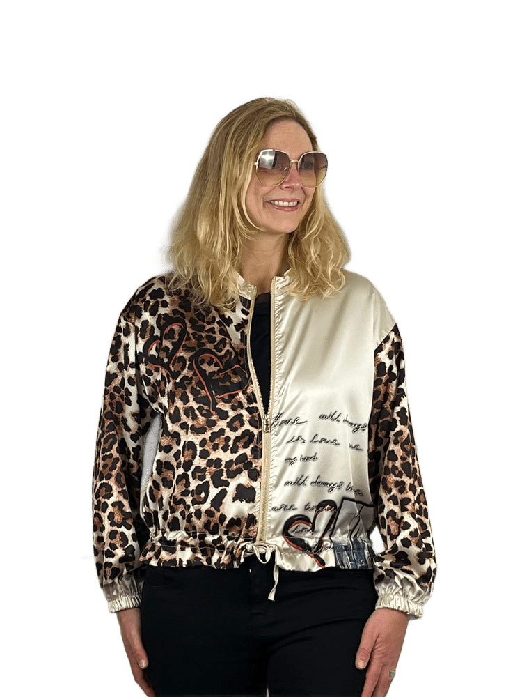 Blouson aus Glanzware mit Alloverdruck, beige