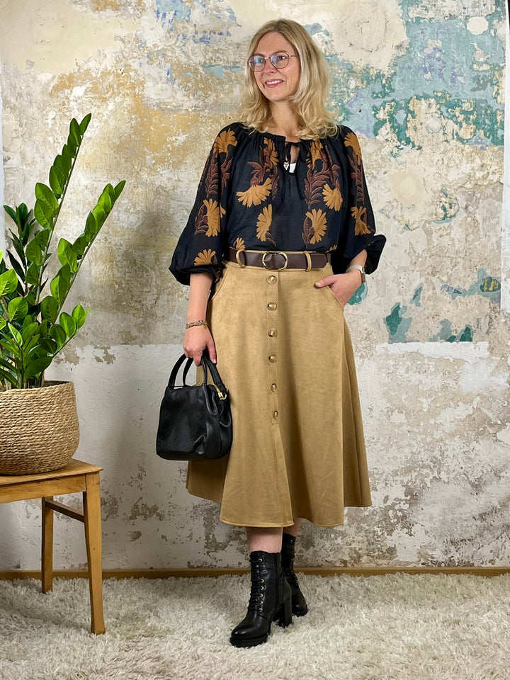 Velourslederimitat-Rock in A-Linie, beige