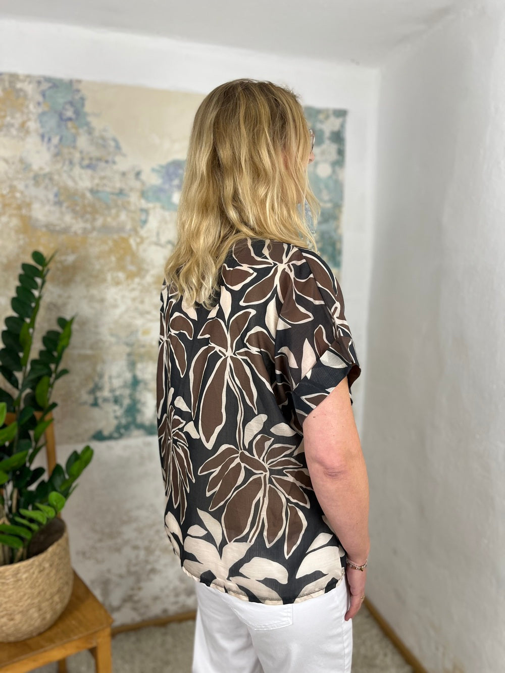 Druckbluse, braun