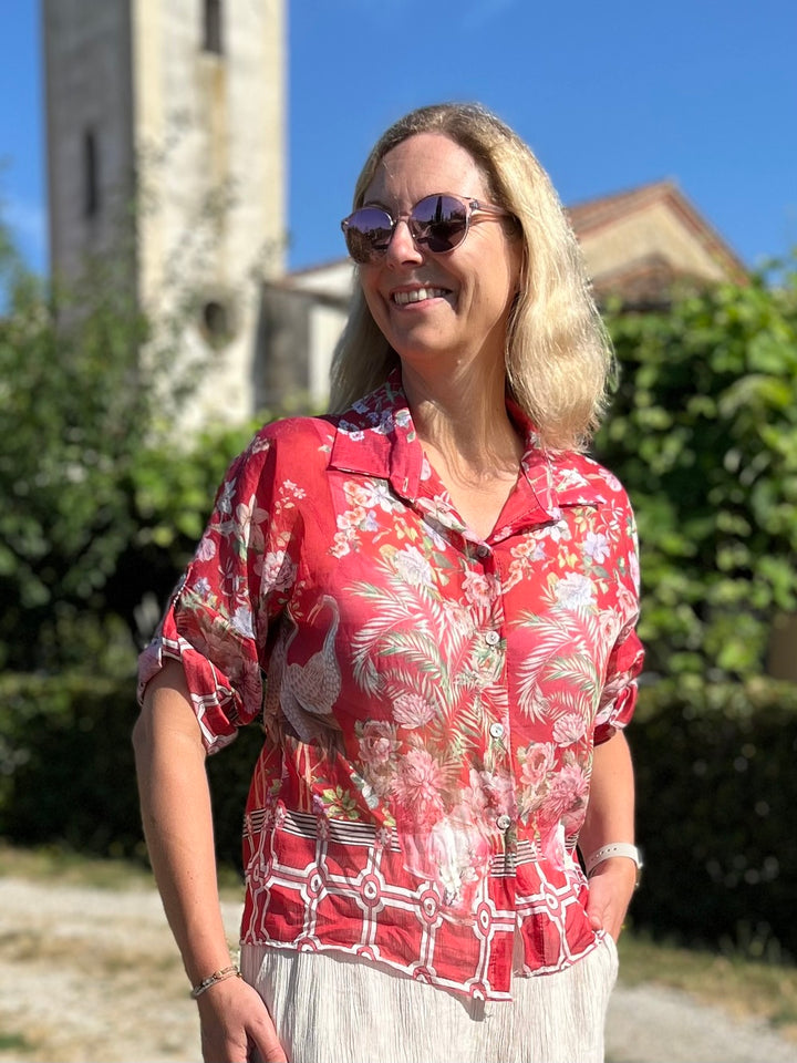 Druckbluse in Tencelmischung, rot