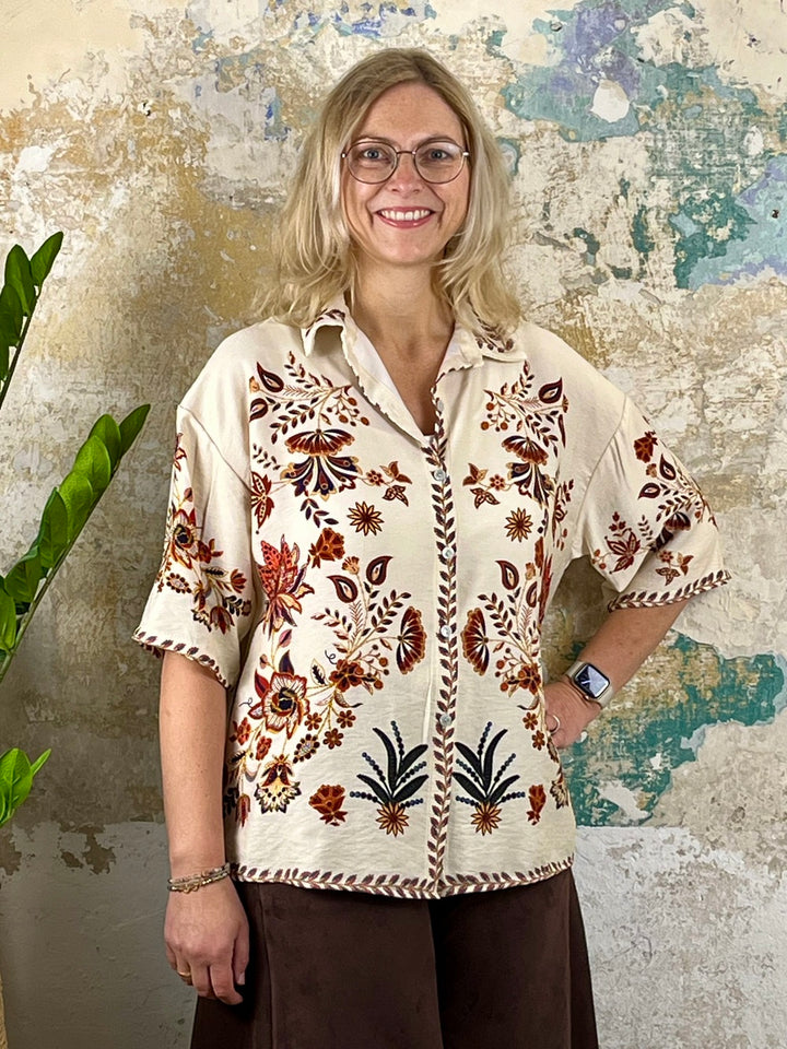 Bluse floral-bedruckt, ecru-braun