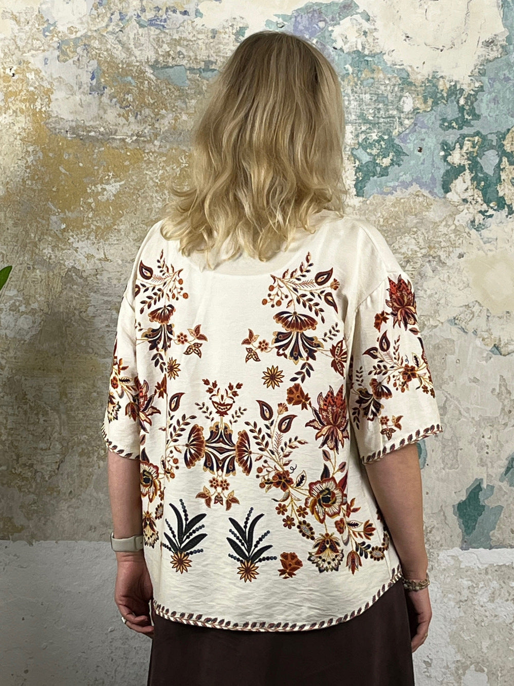 Bluse floral-bedruckt, ecru-braun