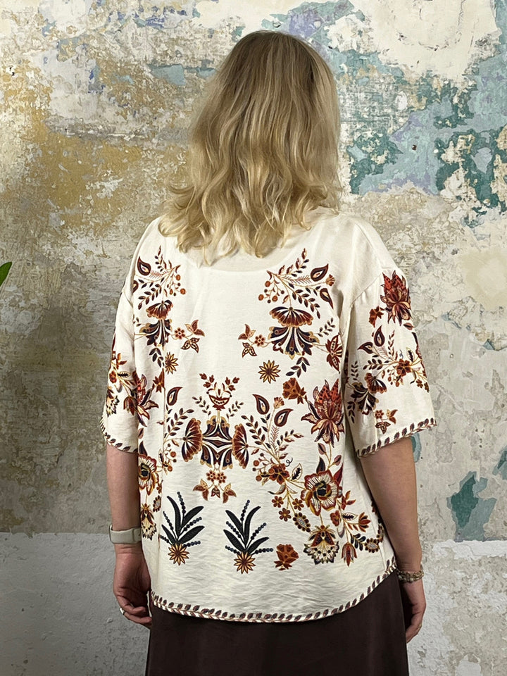 Bluse floral-bedruckt, ecru-braun
