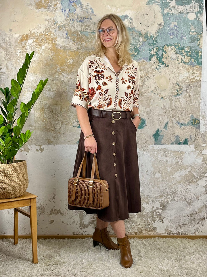 Bluse floral-bedruckt, ecru-braun