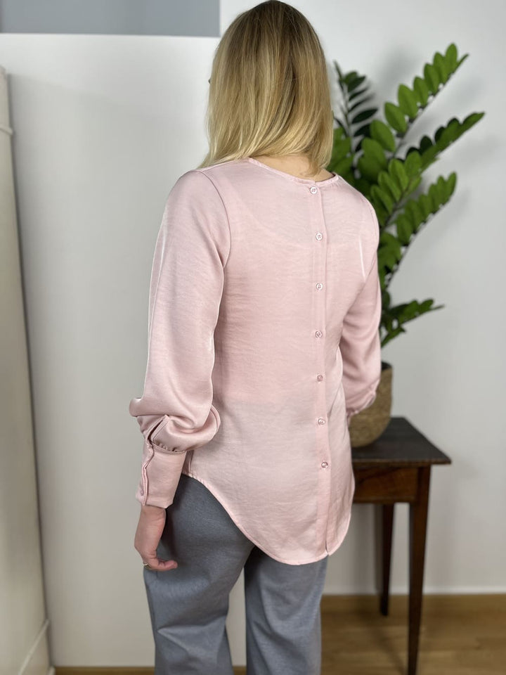 Bluse mit Rundhals und breiter Manschette, hinten geknöpft