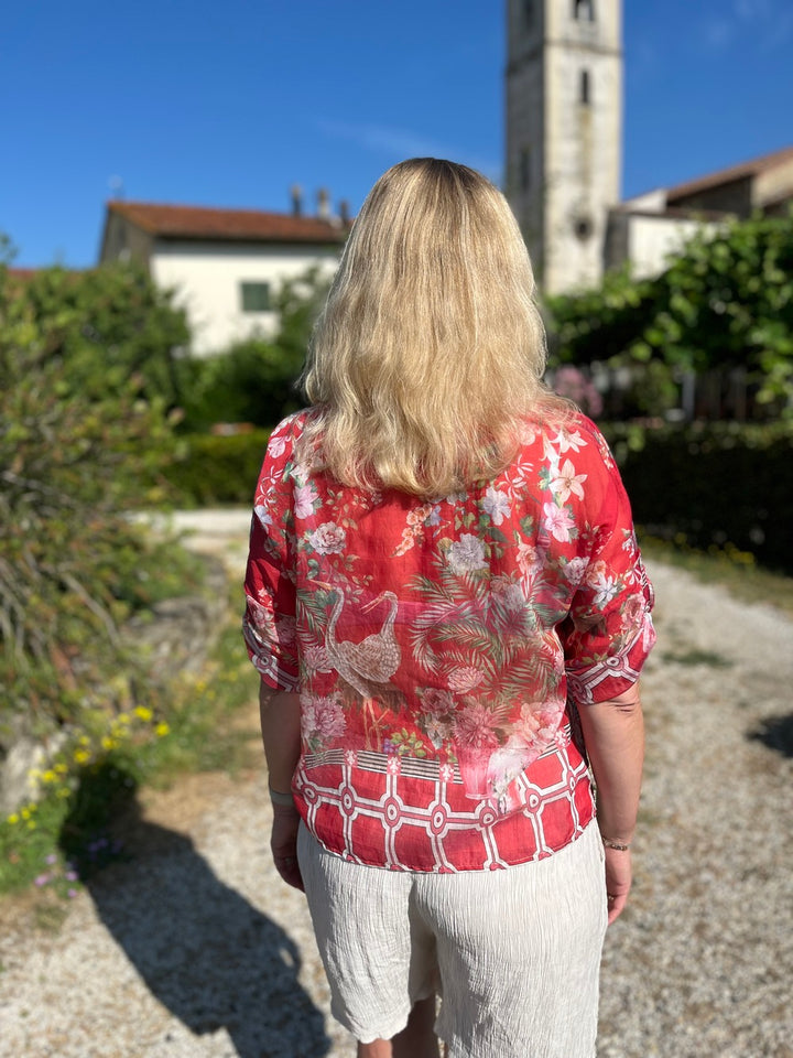 Druckbluse in Tencelmischung, rot