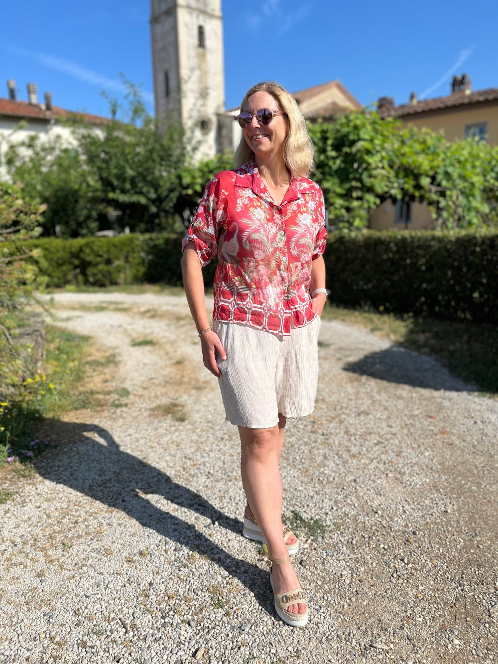 Druckbluse in Tencelmischung, rot