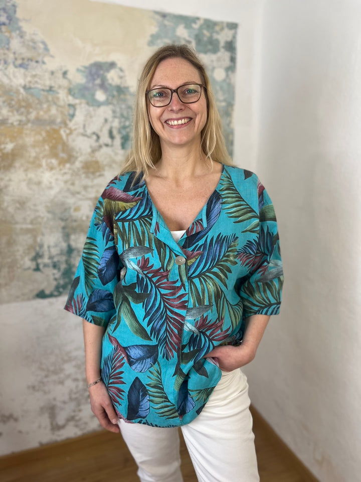 Leinenbluse, floral bedruckt
