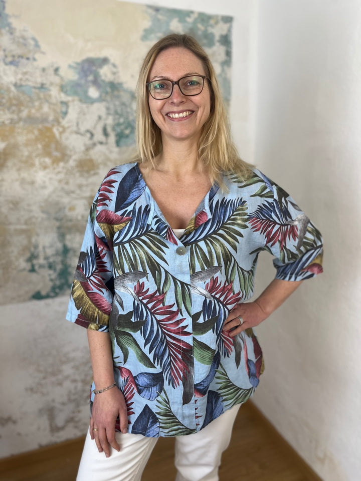 Leinenbluse, floral bedruckt
