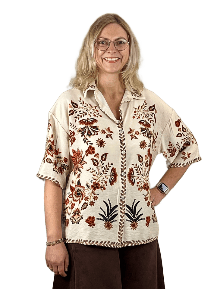 Bluse floral-bedruckt, ecru-braun