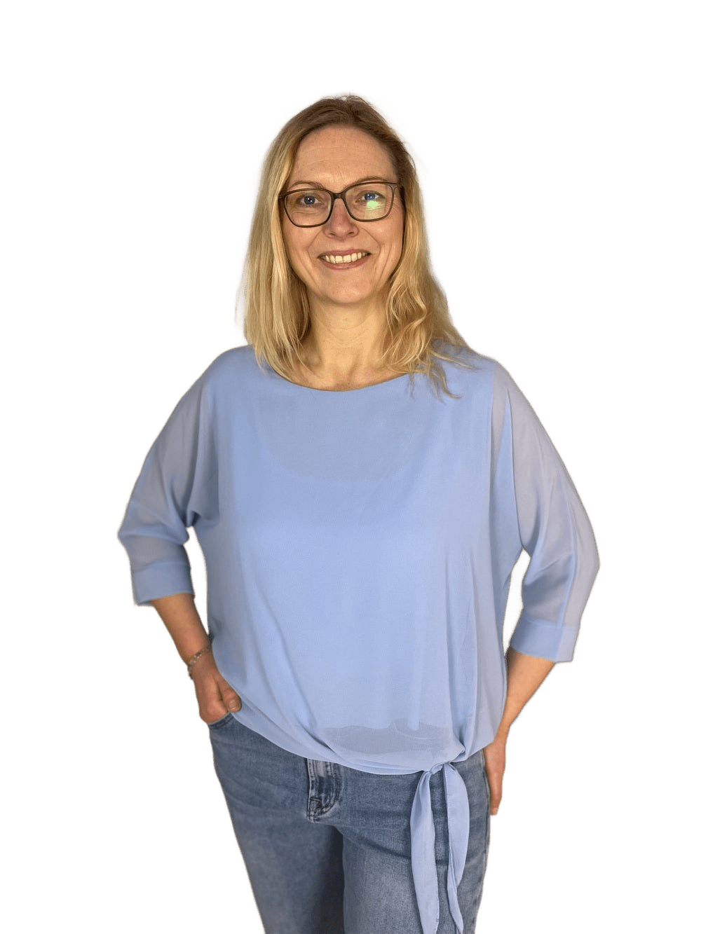 Bluse mit 3/4-Arm und Knoten am Saumabschluss