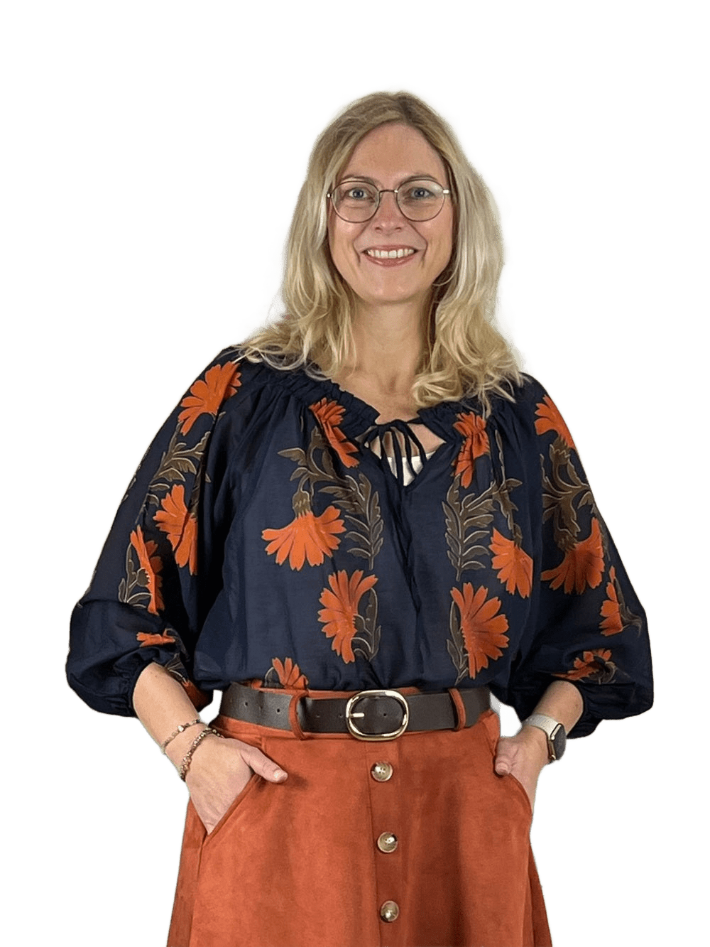 Bluse mit Alloverdruck und elastischen Abschlüssen, marine