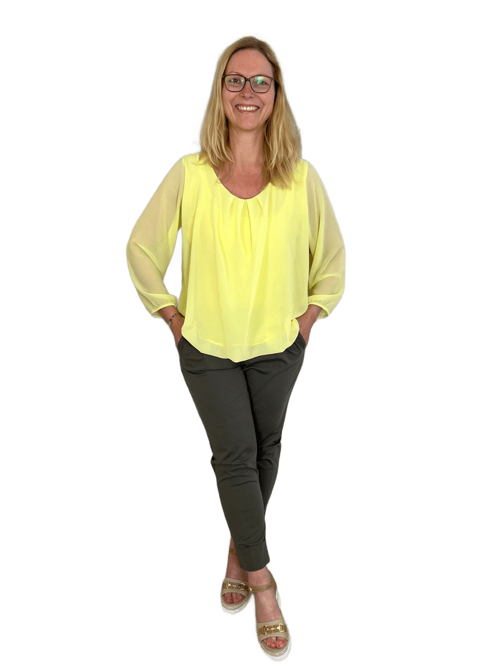 Bluse mit Langarm und Falten im Vorderteil