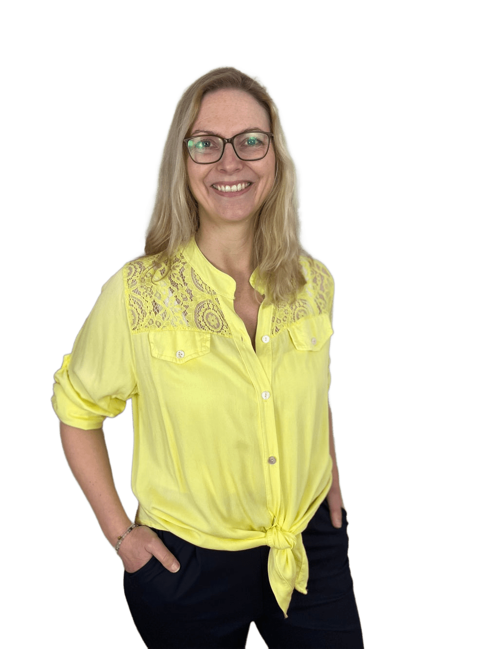 Bluse mit Spitzeneinsatz in Feincordoptik