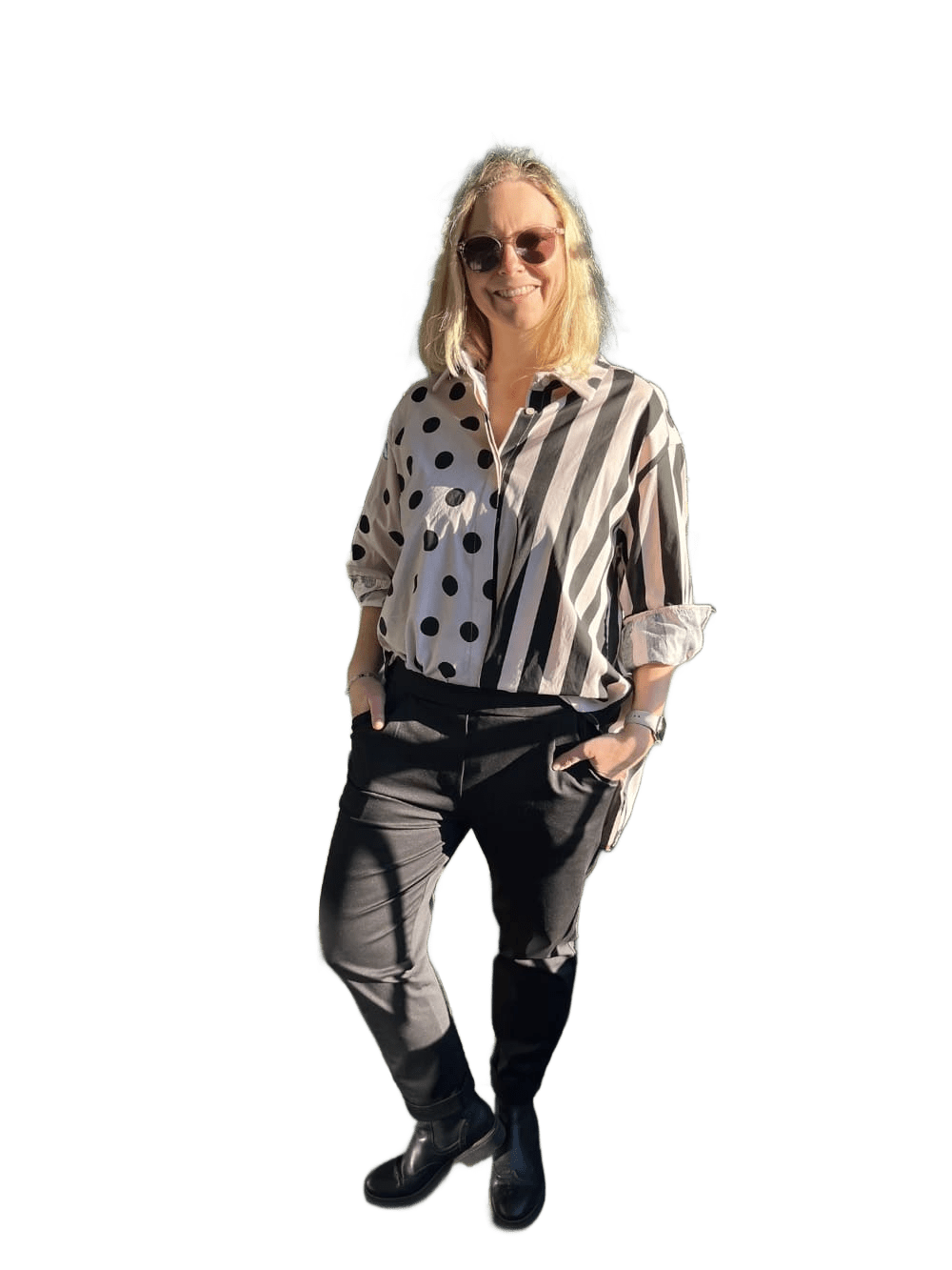 Bluse Streifen/ Tupfen beige-schwarz