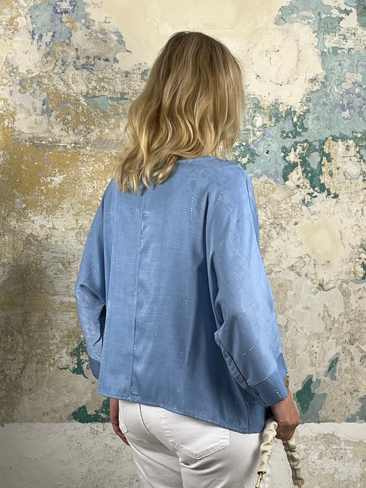 Blusenshirt mit Glitzersteinchen, jeansblau