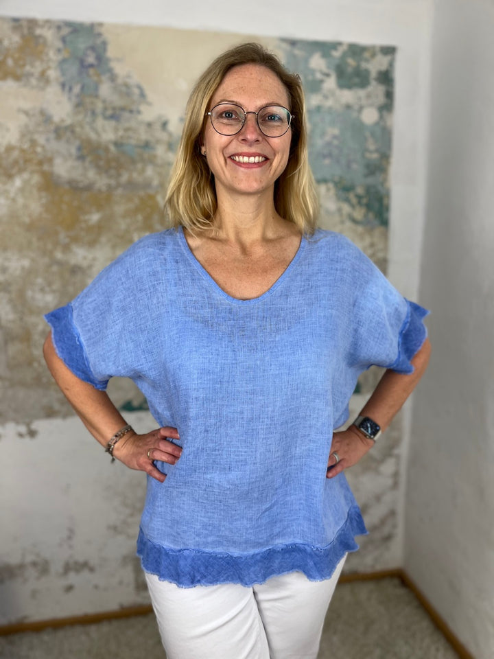 Leinenshirt mit Fransenabschluss