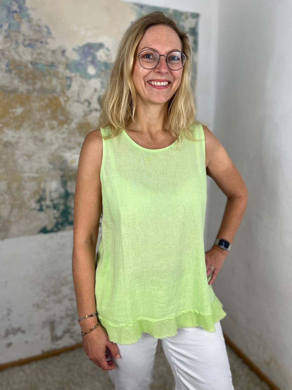 Leinentop mit Fransenabschluss von Bella Vita - Mode & Lifestyle