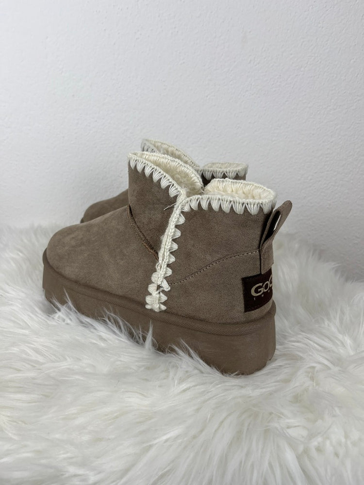 Boots mit Plateausohle und Kontrastnähten, taupe