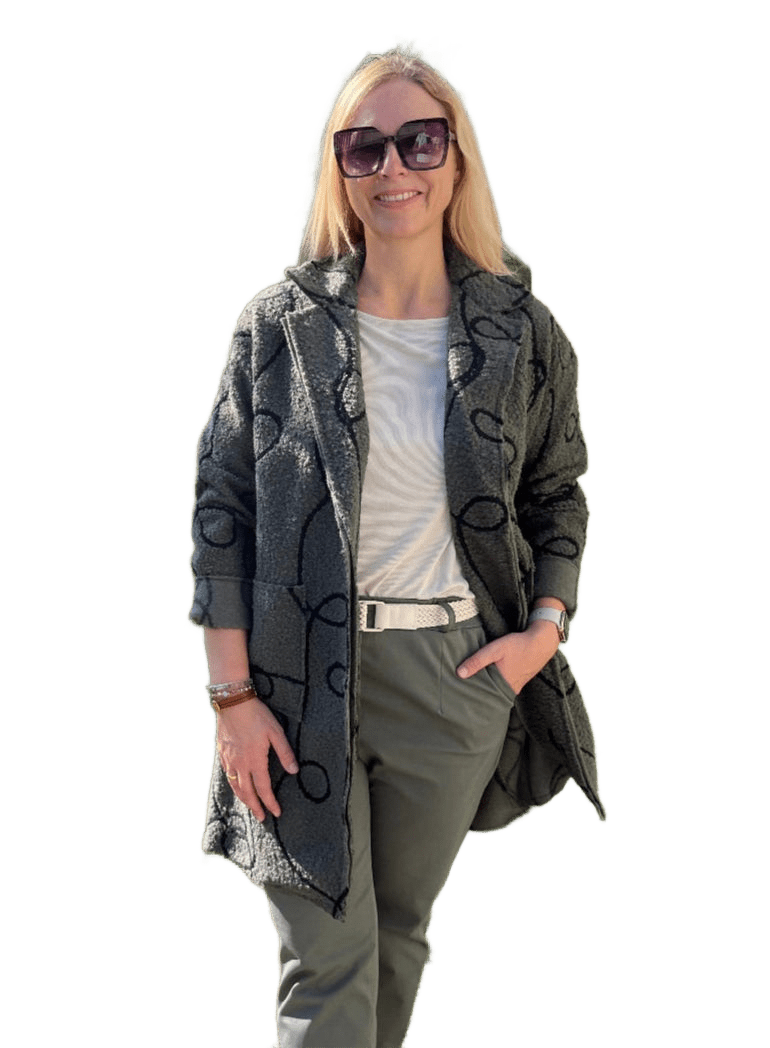 Bouclé-Mantel mit Reverskragen, khaki-schwarz von Bella Vita - Mode & Lifestyle