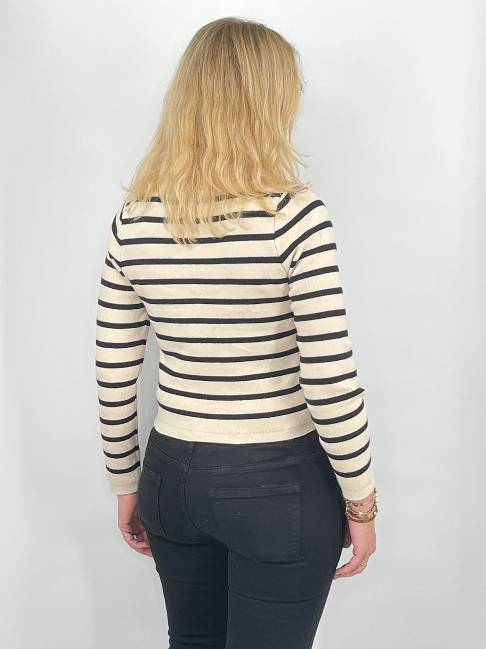 Strickcardigan gestreift, ecru-schwarz
