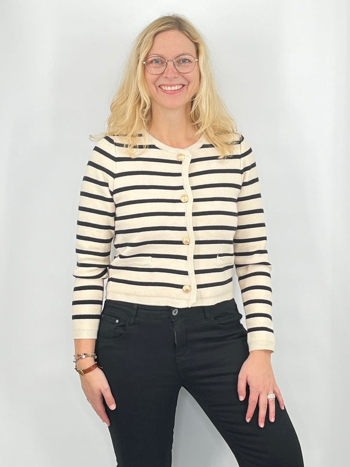 Strickcardigan gestreift, ecru-schwarz