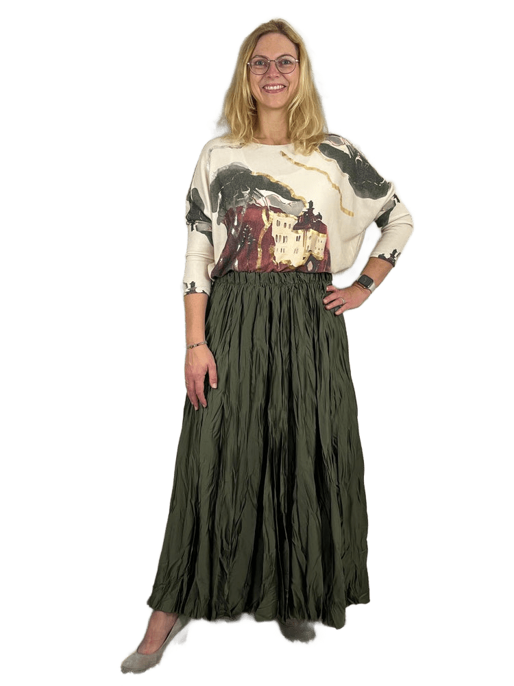 Crinkle-Rock aus Glanzware, khaki