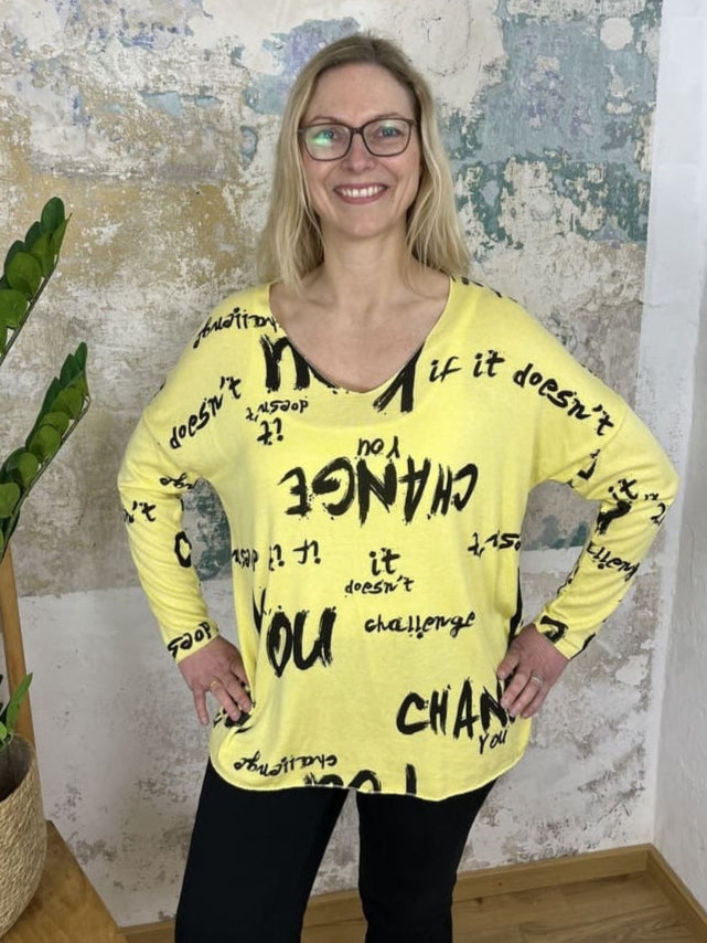 Druckpullover mit V-Ausschnitt