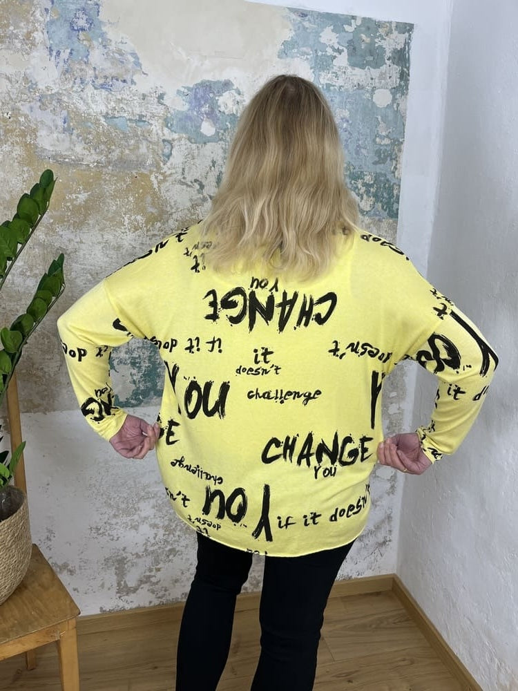 Druckpullover mit V-Ausschnitt