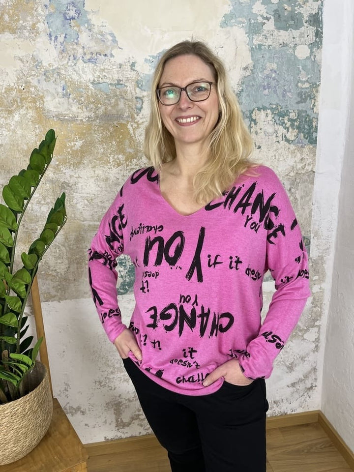 Druckpullover mit V-Ausschnitt