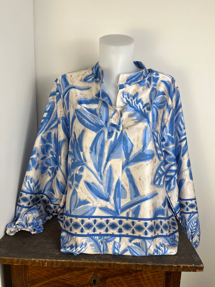 Druckbluse mit Stehkragen