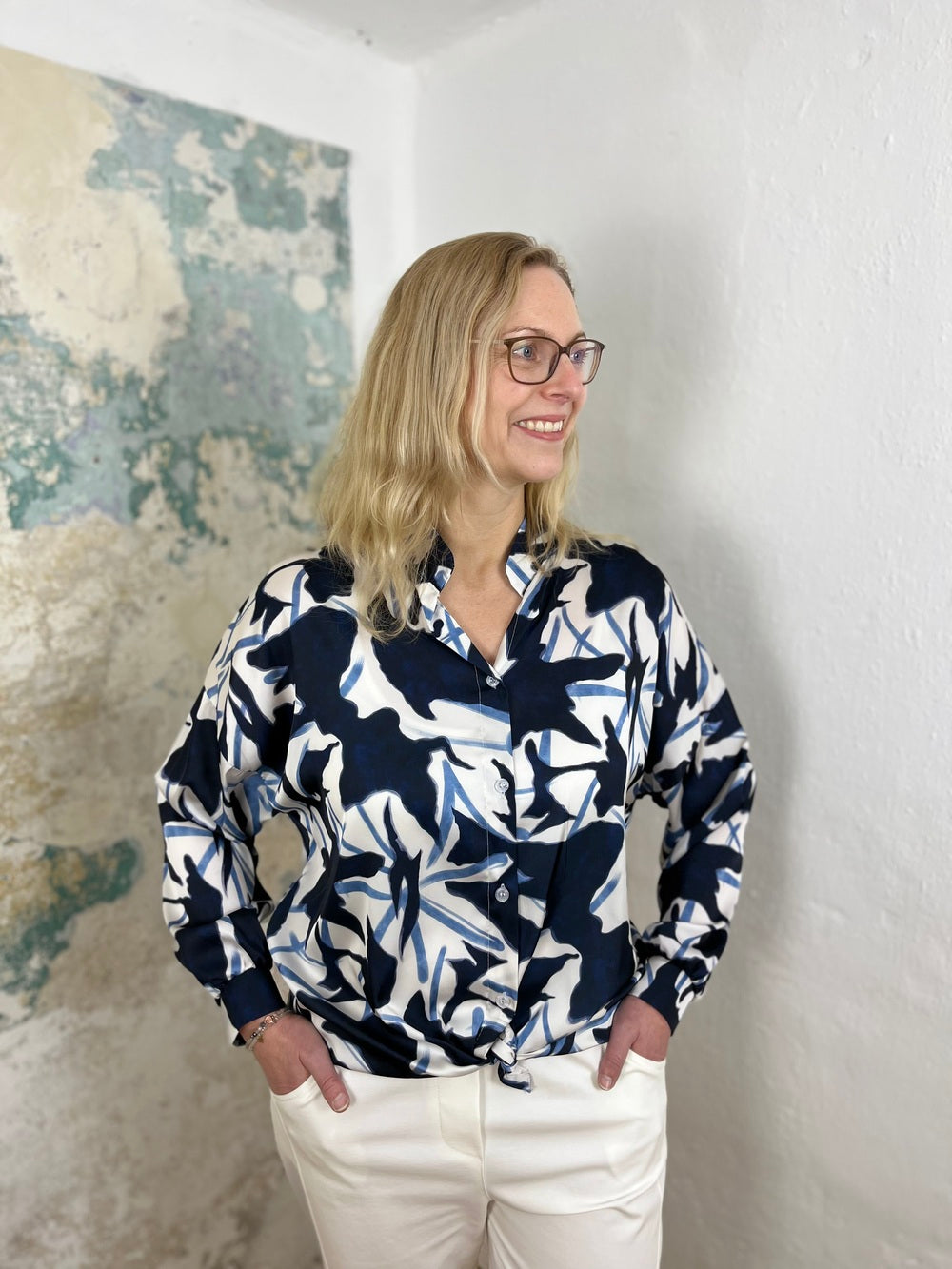 Druckbluse, marine