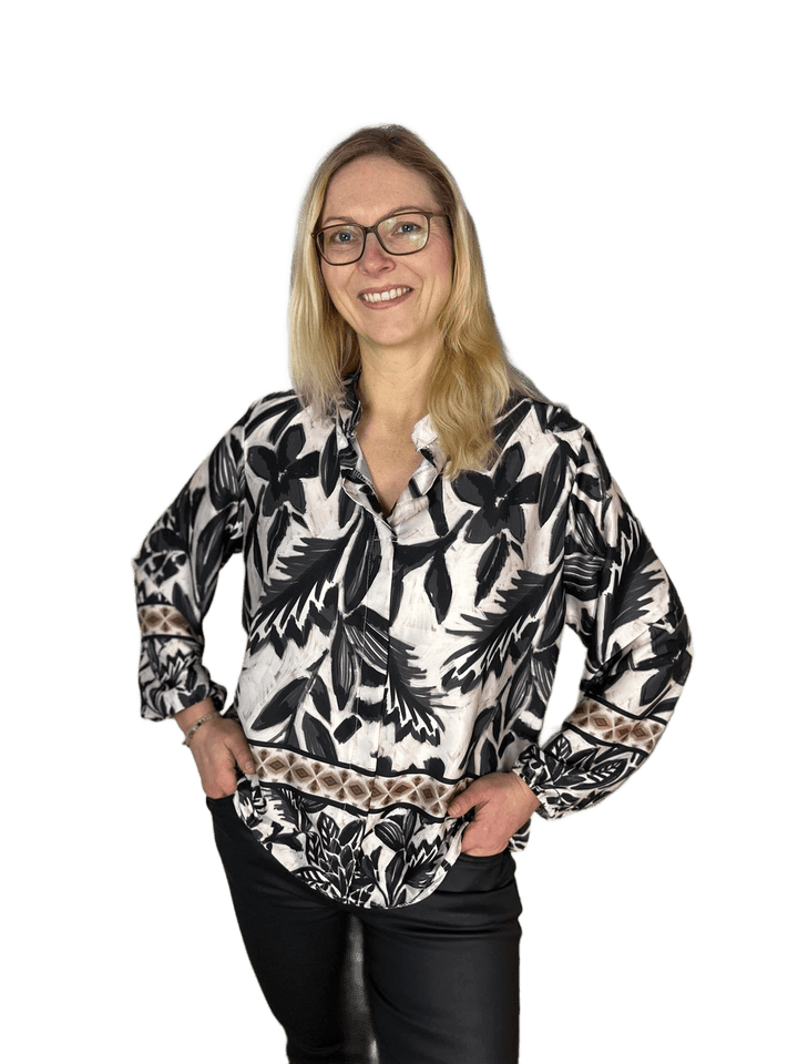 Druckbluse mit Stehkragen