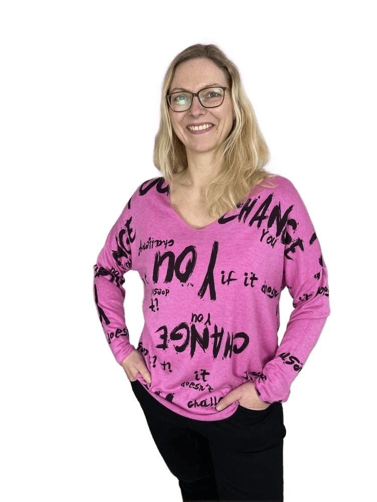 Druckpullover mit V-Ausschnitt