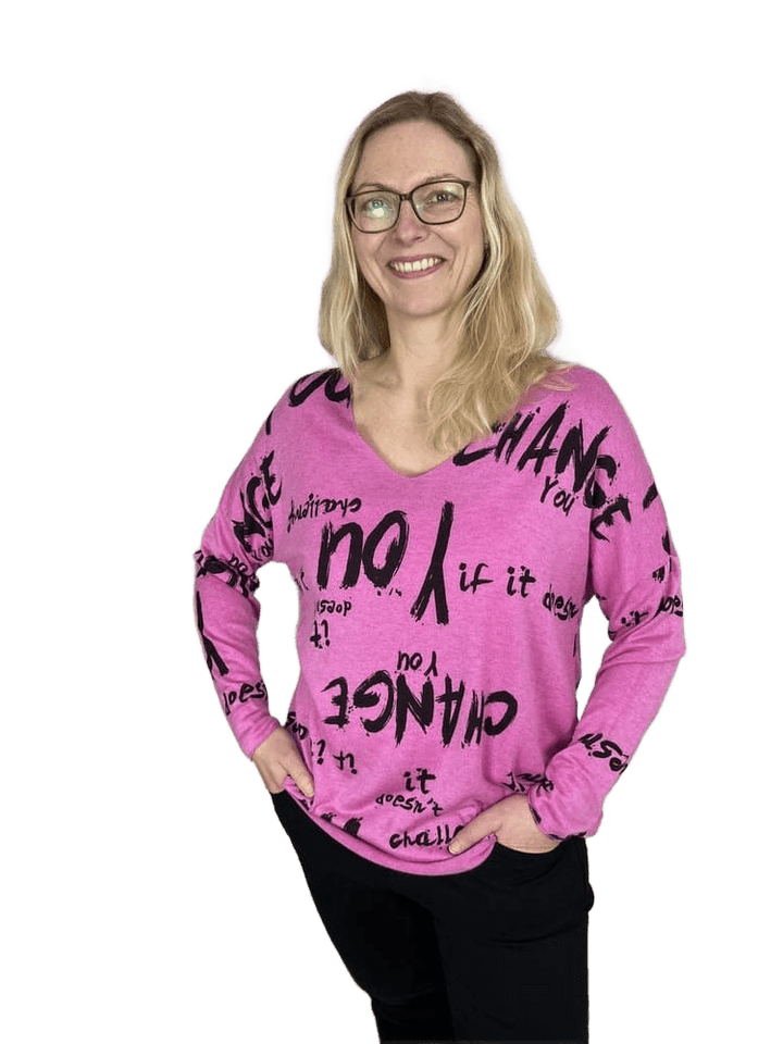 Druckpullover mit V-Ausschnitt