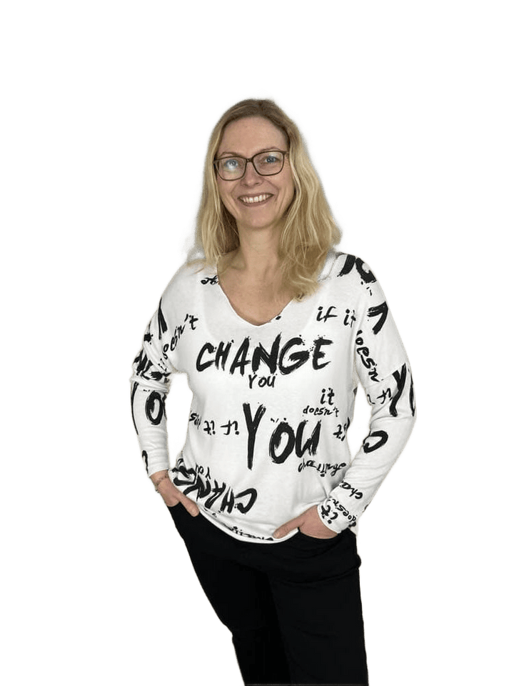 Druckpullover mit V-Ausschnitt
