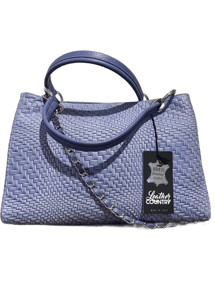 Echtledertasche Flechtoptik mit Zierkette in silber