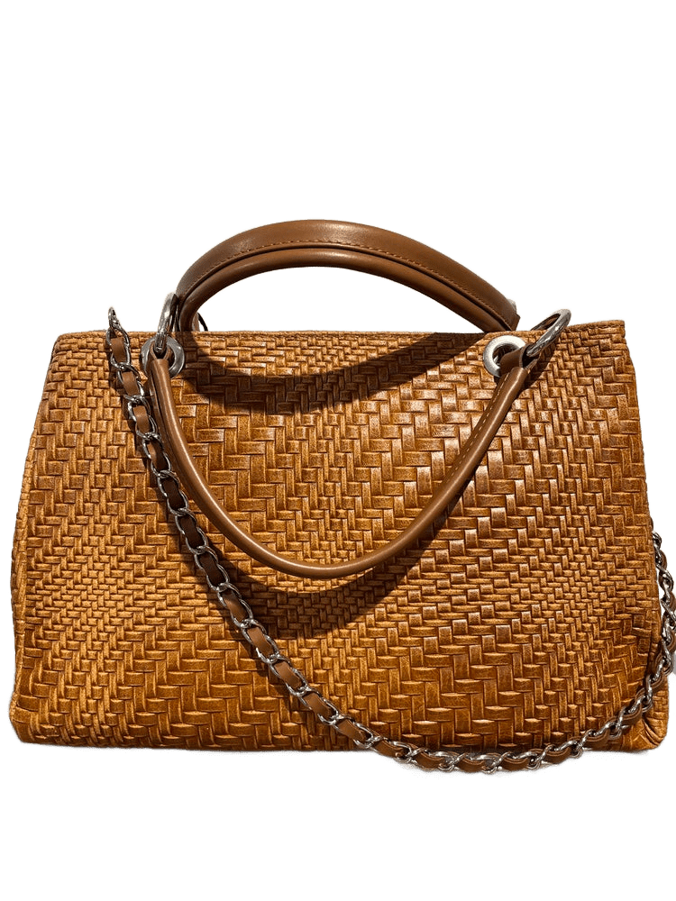 Echtledertasche Flechtoptik mit Zierkette in silber