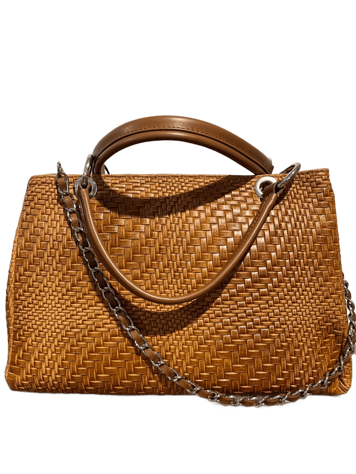 Echtledertasche Flechtoptik mit Zierkette in silber