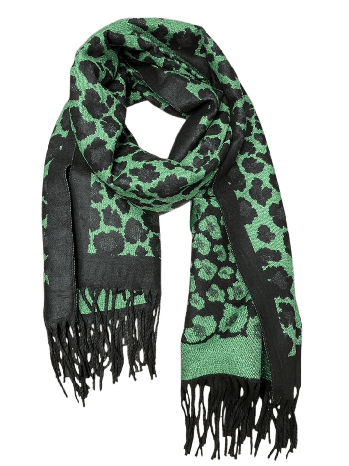 Fransenschal Leo, grün-schwarz