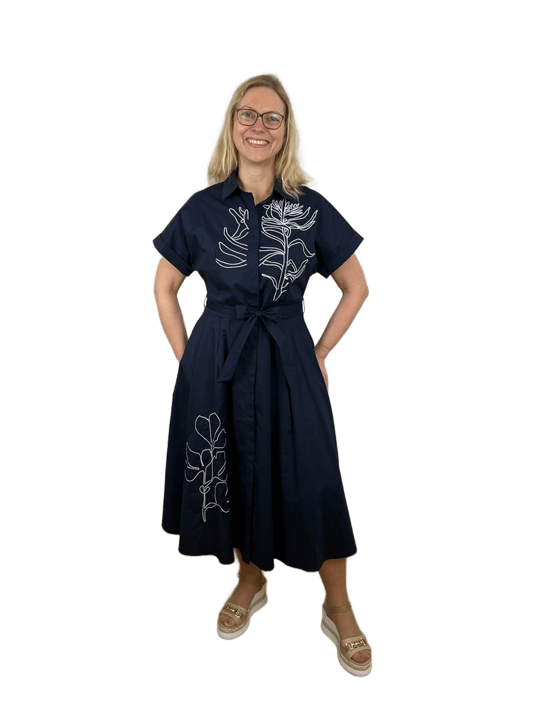 Hemdblusenkleid mit Stickerei, Kurzarm, marine