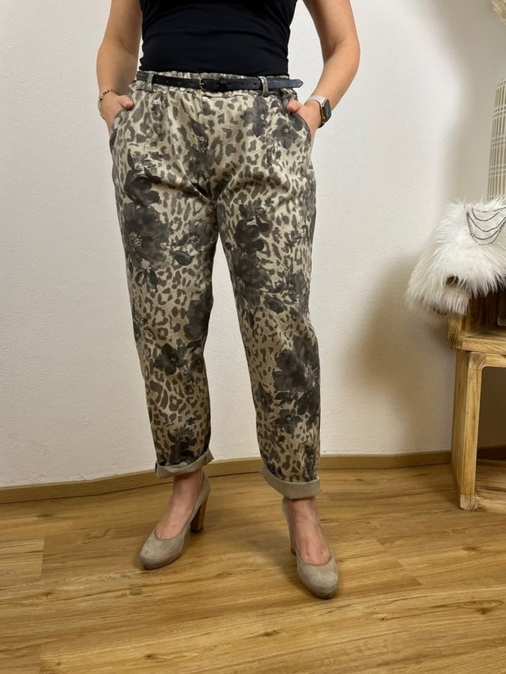 Hose im Animalprint mit Gürtel, taupe