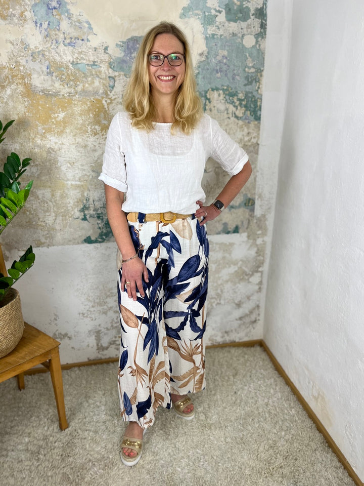 Marlenehose mit Leinen, Alloverdruck