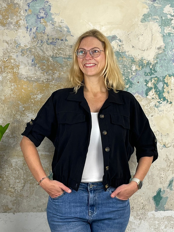 Blousonjacke aus Glanzware, schwarz