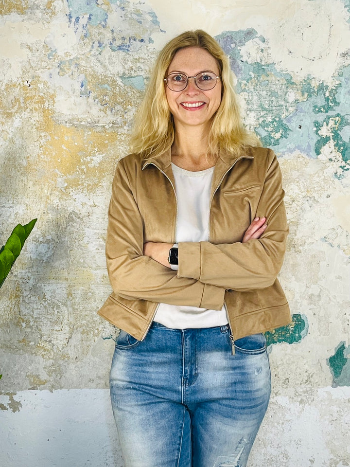 Velourslederimitatjacke mit Reißverschluss